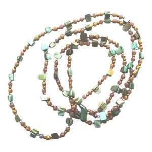 60” long iridescent beaded necklace